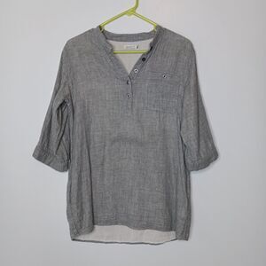 Lark & Wolff Blouse Women Size M Gray Roll Tab Sleeve Pockets Laglook Minimal
